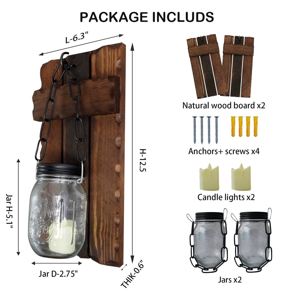  Wall Sconce Light, 2 Sets with Boards, LED Electric Candle Lights, 5" High Battery Farmhouse Retro Candle Sconces Decor for Home Living Room, Bathroom