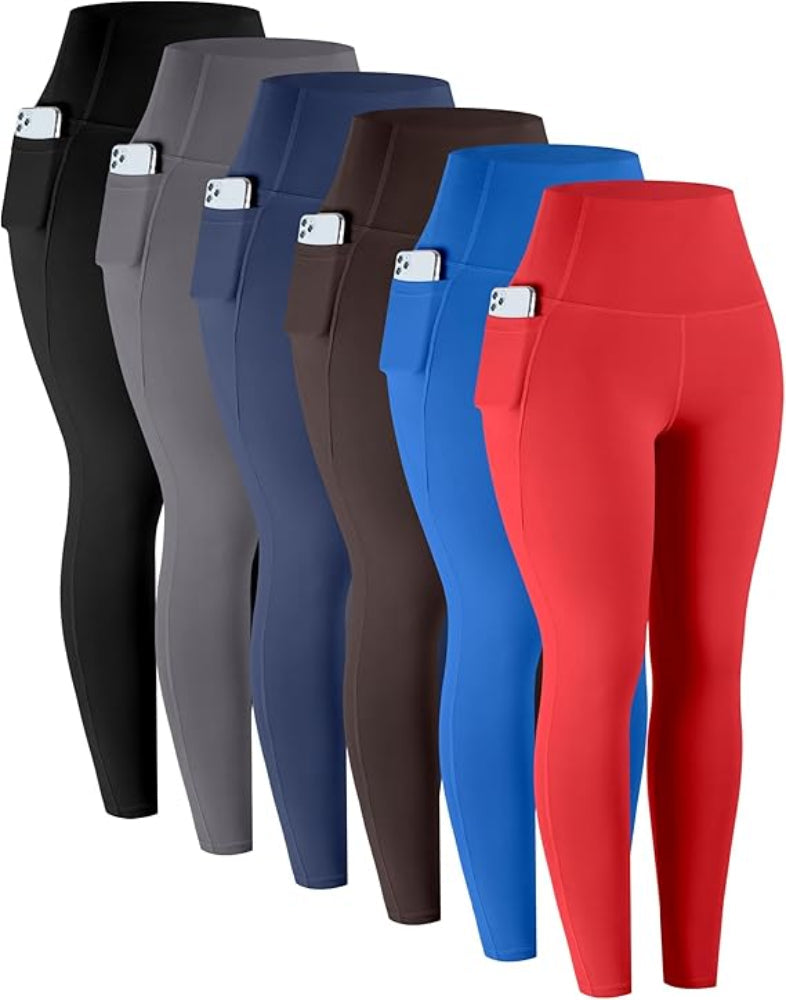 6-Pack Women’s Leggings with Pockets – High Waisted Tummy Control Yoga Workout Pants
