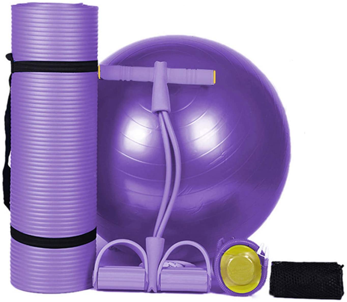 Lixada Yoga Mat Set - Include Exercise Ball,Jump Rope, Ankle Puller, Pilates Ball with Pipe, Yoga Mat with Carrying Strap and Storage Bag for Yoga, Pilates and Fitness(Optional)
