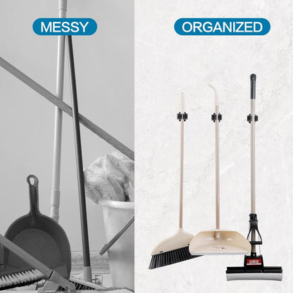 3-Piece Broom Mop Holder – Heavy-Duty Stainless-Steel Wall Mounted Tool Organizer Rack