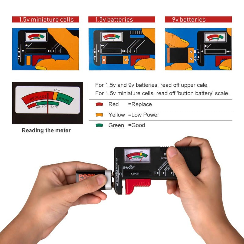 4 Pack Battery Tester, Universal Battery Checker for AA / AAA / C / D / 9V / 1.5V Button Cell Batteries