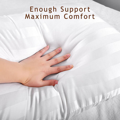 2-Pack Queen Bed Pillows – 20 x 30 Inches – Super Soft Down Alternative Microfiber – Side & Back Sleeping Use – Wide Stripe White