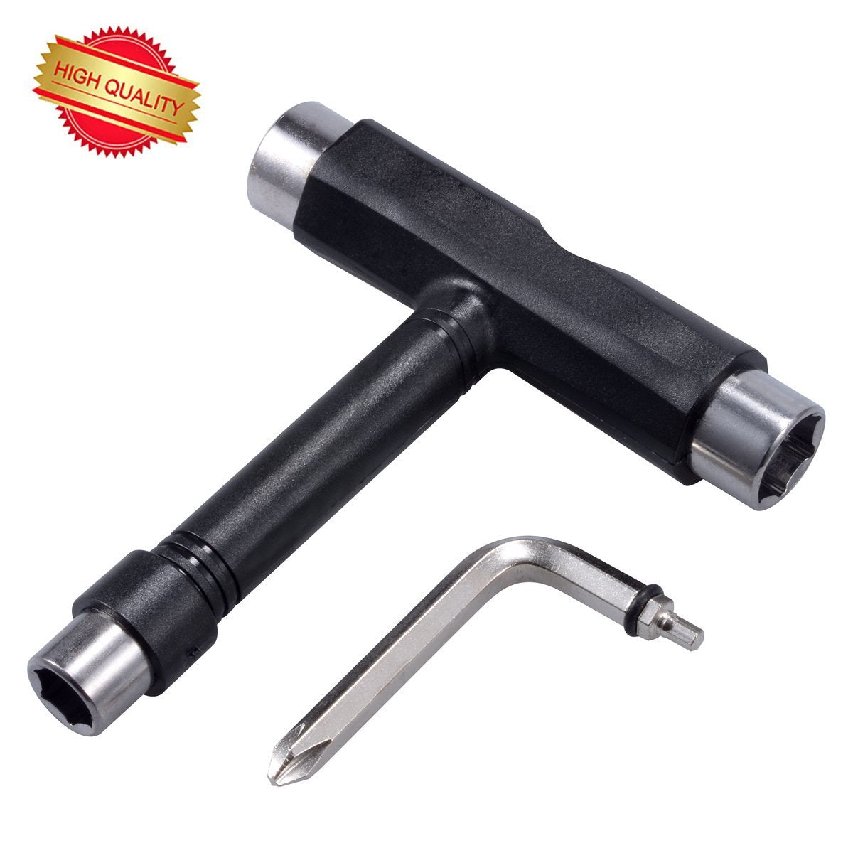 Zeato All-In-One Skate Tools Multi-function Portable Skateboard T Tool Accessory with T-type Allen Key and L-type Phillips Head Wrench Screwdriver