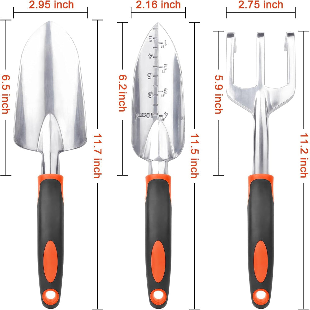 3-Pack Heavy Duty Garden Tools Set – Shovel, Transplant Trowel & Hand Rake with Ergonomic Handles, Aluminum Alloy for Lawn & Planting
