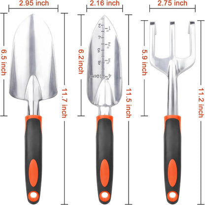 3-Pack Heavy Duty Garden Tools Set – Shovel, Transplant Trowel & Hand Rake with Ergonomic Handles, Aluminum Alloy for Lawn & Planting