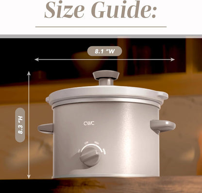 2QT Mini Electric Slow Cooker – Round Stoneware Pot with Tempered Glass Lid, Adjustable Settings, Dishwasher Safe, Cool-Touch Handles