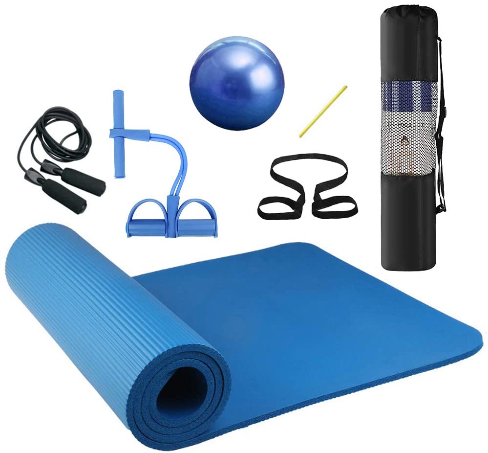 Lixada Yoga Mat Set - Include Exercise Ball,Jump Rope, Ankle Puller, Pilates Ball with Pipe, Yoga Mat with Carrying Strap and Storage Bag for Yoga, Pilates and Fitness(Optional)