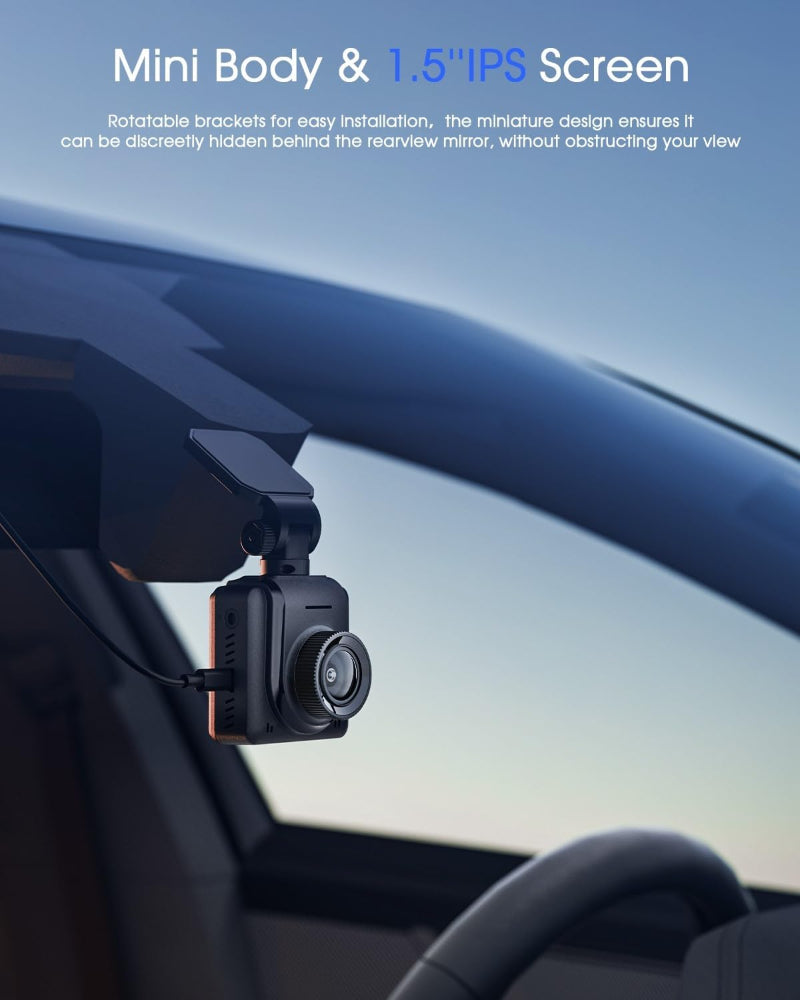 2K WiFi Dash Cam – Front Car Camera Use – Mini Design with 1.5" IPS Screen – WDR Night Vision, Loop Recording, G-Sensor & 24H Parking Monitor – External GPS & App Control
