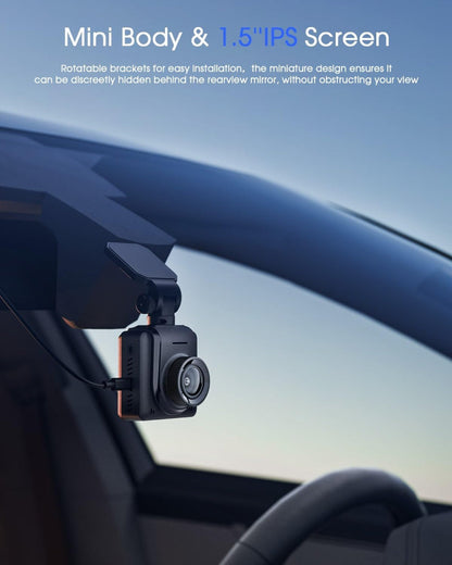 2K WiFi Dash Cam – Front Car Camera Use – Mini Design with 1.5" IPS Screen – WDR Night Vision, Loop Recording, G-Sensor & 24H Parking Monitor – External GPS & App Control