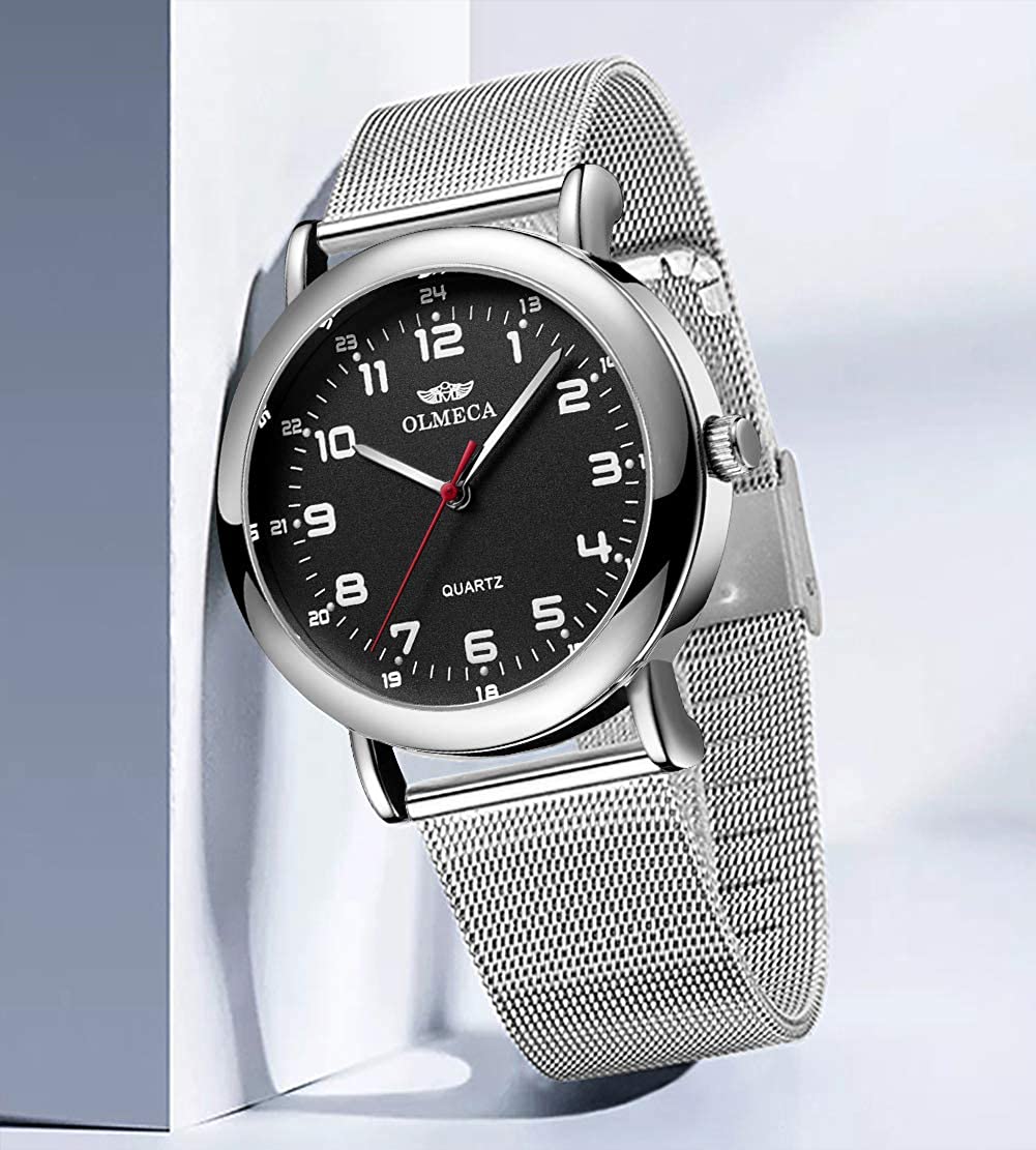 OLMECA Men’s Watch Wrist Watches Analog Quartz Waterproof Stainless Steel Mesh Band Simple Watch for Men 709wd