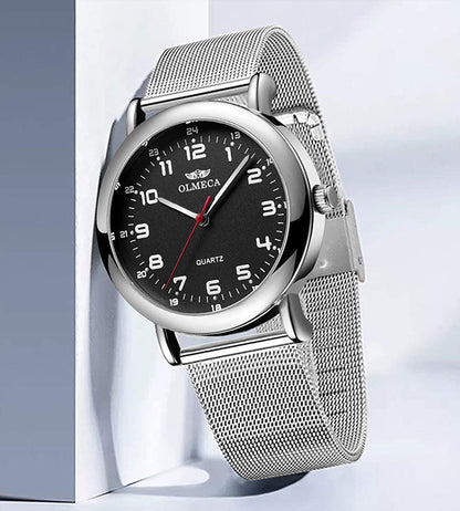 OLMECA Men’s Watch Wrist Watches Analog Quartz Waterproof Stainless Steel Mesh Band Simple Watch for Men 709wd