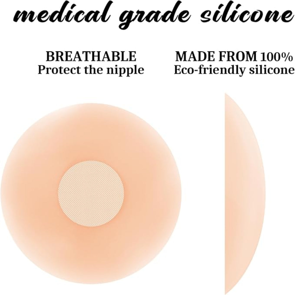 4-Pair Silicone Nipple Covers – Reusable Adhesive Pasties – Invisible Bra Alternative for Dress Wear – Soft Seamless Design for Women