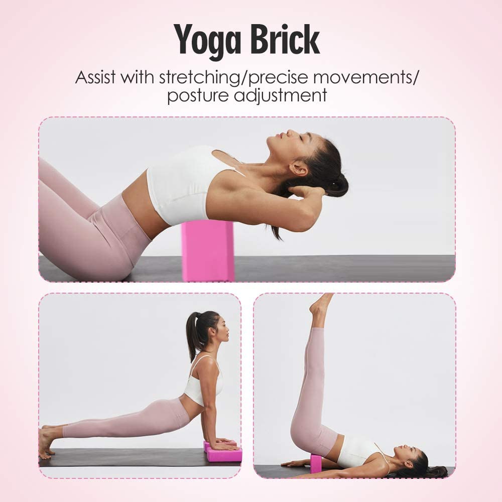 JOCHA Yoga Blocks Set of 2 with Strap EVA Foam High Density Non-Slip Lightweight Exercise Bricks Perfect for Pilates Improve Strength Aid Balance Flexibility for Beginners and Experienced Yogis