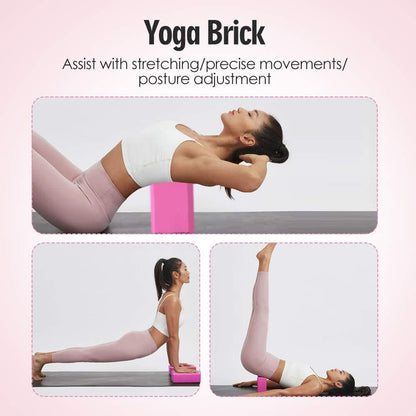 JOCHA Yoga Blocks Set of 2 with Strap EVA Foam High Density Non-Slip Lightweight Exercise Bricks Perfect for Pilates Improve Strength Aid Balance Flexibility for Beginners and Experienced Yogis
