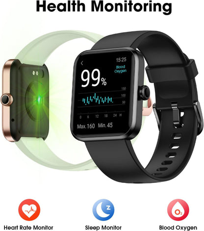 Fitness Tracker Watch – Step, Heart Rate & Blood Oxygen Monitor – Sleep Tracking Use – IP68 Waterproof Pedometer with Calorie Counter – Sports & Activity Tracker for Men & Women