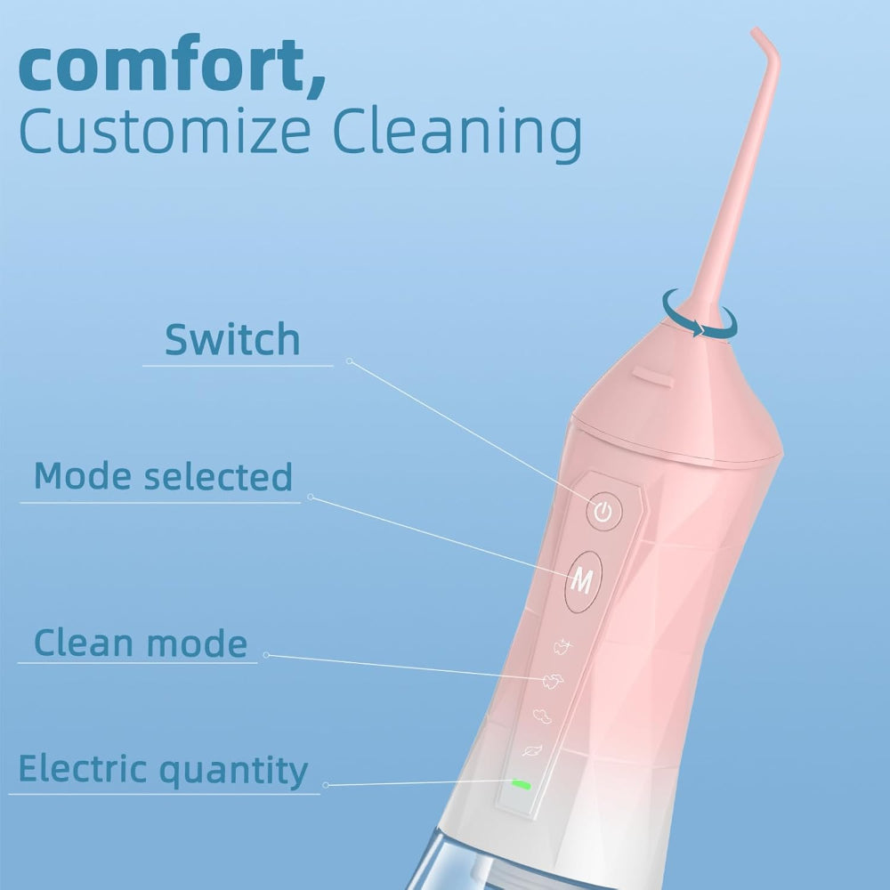 Cordless Water Dental Flosser – Portable Oral Irrigator – Teeth Cleaning Use – 320ml Rechargeable IPX7 Waterproof Design – Includes 5 Flossing Tips