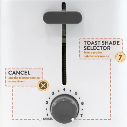 Cool Touch Toaster – 7 Settings with Cancel Function, Slide-Out Crumb Tray, Extra-Wide 1.5" Slots for Bagels, Waffles & Specialty Breads, White