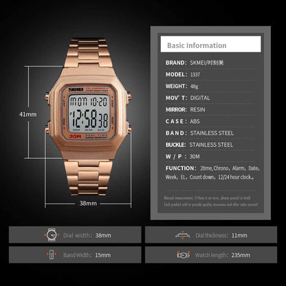Men's Digital Watch Gold, Waterproof Analog Quartz Square Watch with Countdown Stopwatch Alarm Date…