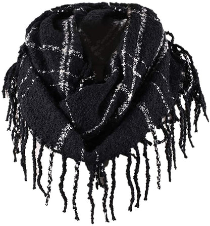 Womens Winter Plaid Infinity Scarf Warm Tassel Circle Loop Scarves & Knit Fall Scarfs for Women