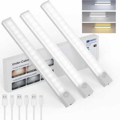 3-Pack Under Cabinet Lights – 8 Inch Motion Sensor LED, Rechargeable Wireless Closet Lighting