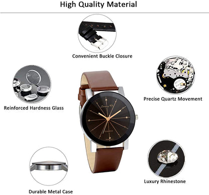 JewelryWe Men Women Watches Casual Simple Rhinestone Quartz Leather Wrist Watch for Valentine’s Day