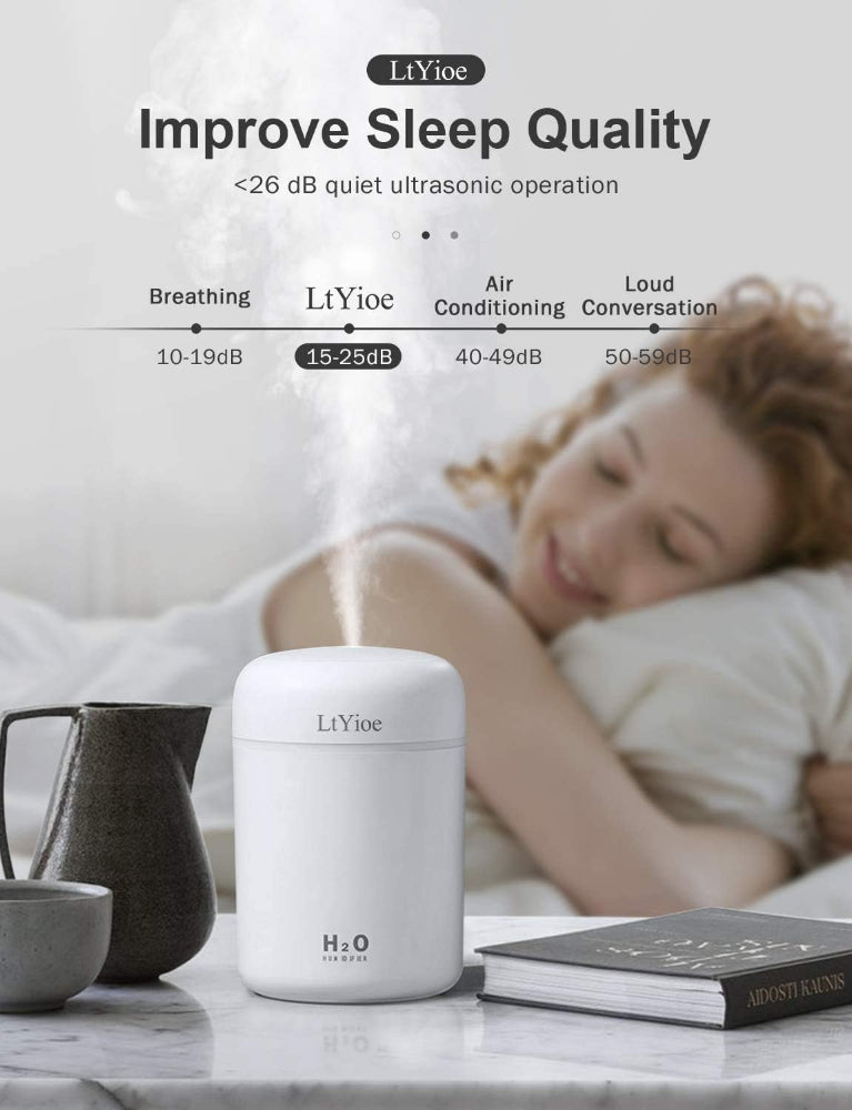 Mini USB Humidifier – Personal Desktop Use – Auto Shut-Off & 2 Mist Modes – Super Quiet – Colorful Design