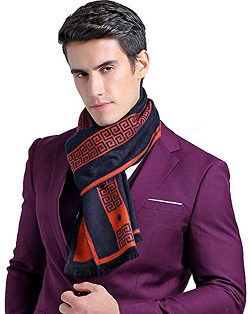 HH HOFNEN Men's Winter Classic Plaid Scarf - Cashmere Feel Tassel Edge Soft Warm Scarf
