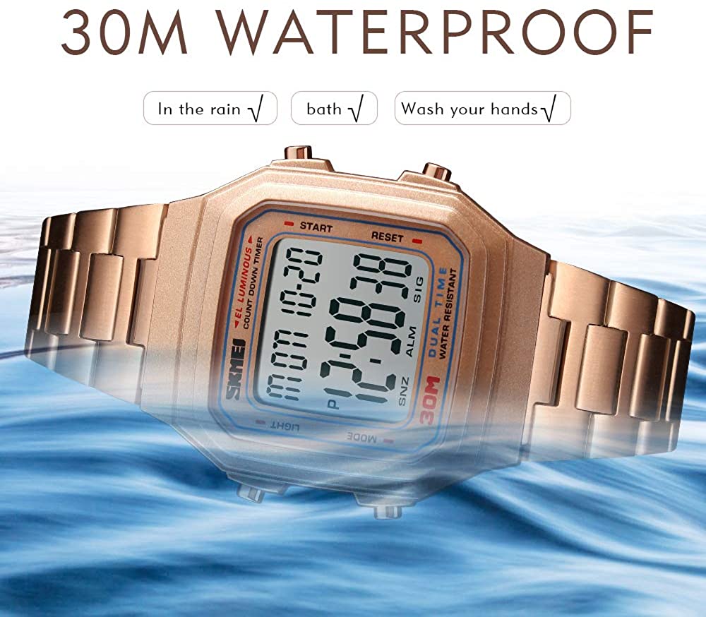 Men's Digital Watch Gold, Waterproof Analog Quartz Square Watch with Countdown Stopwatch Alarm Date…