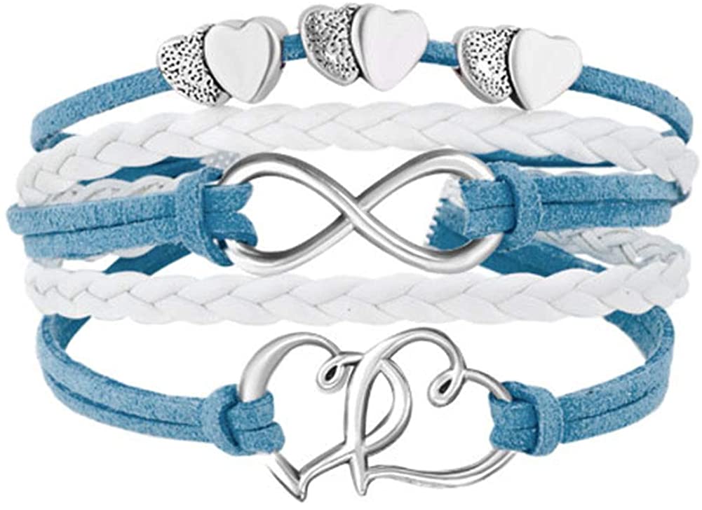 Leather Wrap Infinity Heart Layered Bracelet