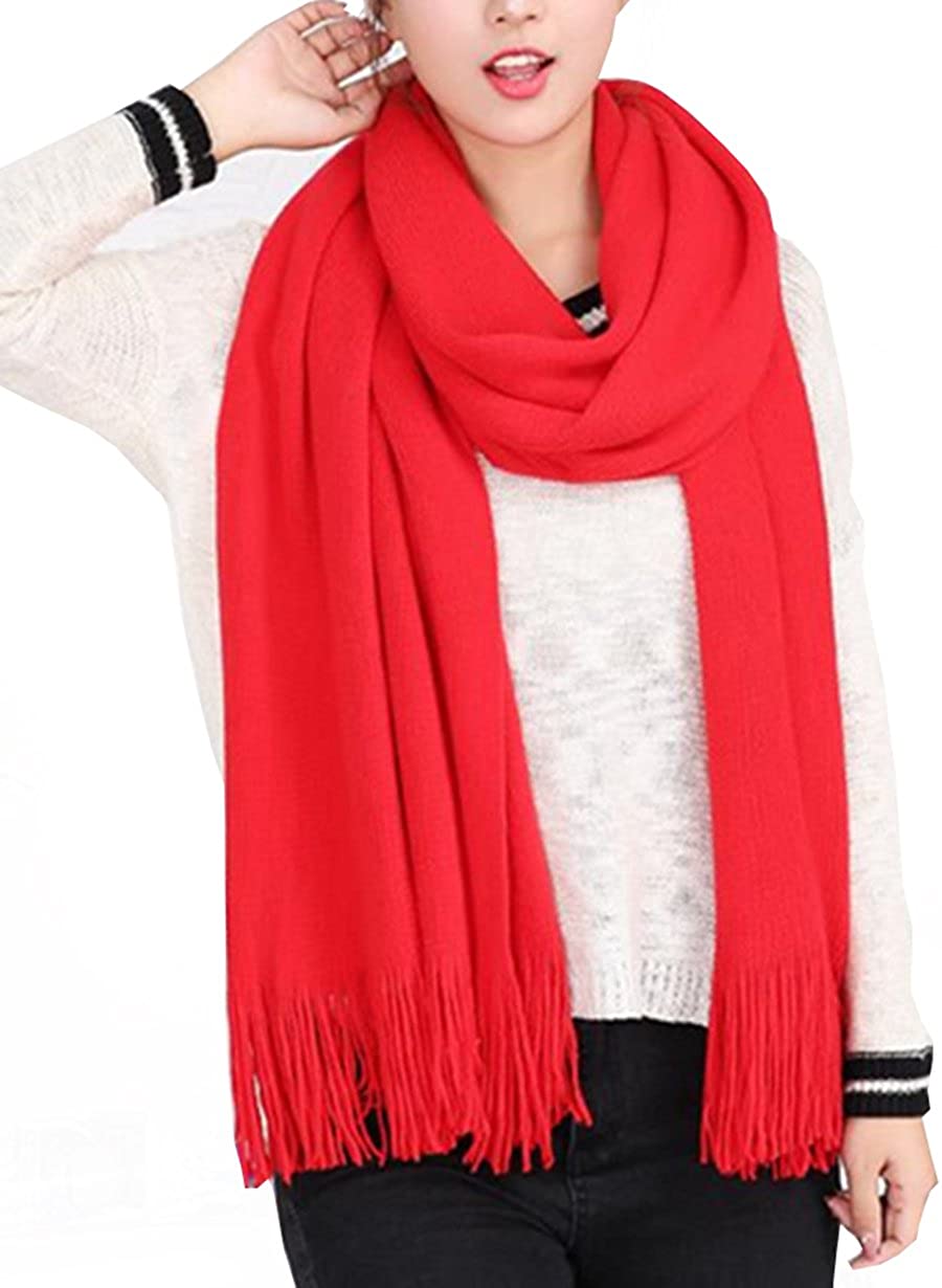 Wander Agio Women's Warm Long Scarves Winter Scarfs Pure Color Scarf Tassel