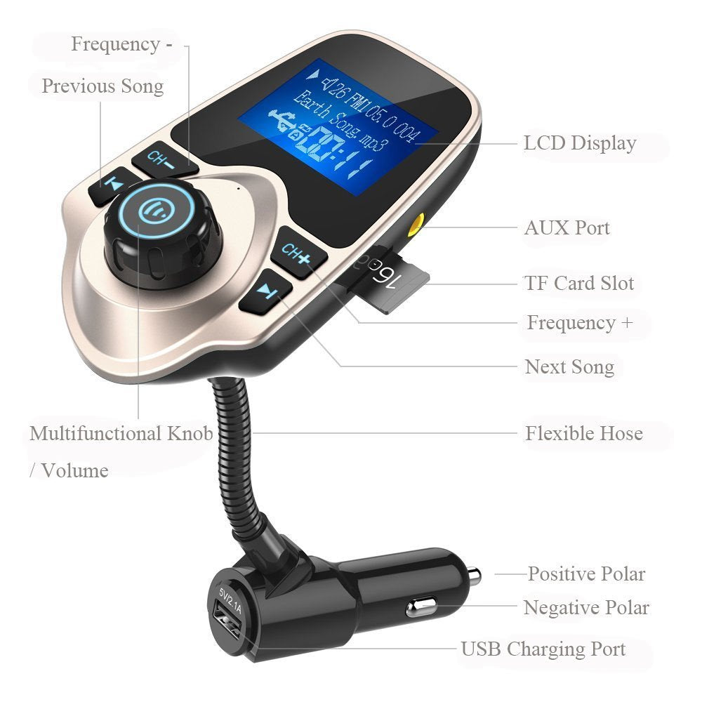 Nulaxy Wireless Bluetooth Car FM Transmitter Audio Adapter