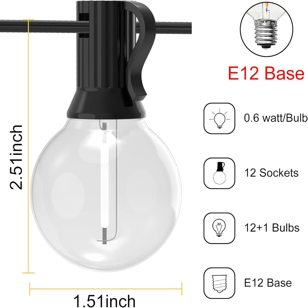25FT Outdoor String Lights – Waterproof Patio Lights with Shatterproof Light Bulbs