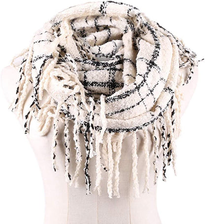 Womens Winter Plaid Infinity Scarf Warm Tassel Circle Loop Scarves & Knit Fall Scarfs for Women