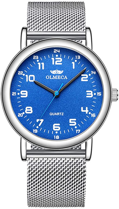 OLMECA Men’s Watch Wrist Watches Analog Quartz Waterproof Stainless Steel Mesh Band Simple Watch for Men 709wd