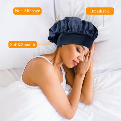 3-Pack Silk Sleep Bonnets – Satin Hair Protection Use – Large Soft Band for Curly Hair & Braids – Women’s Nighttime Hair Cap