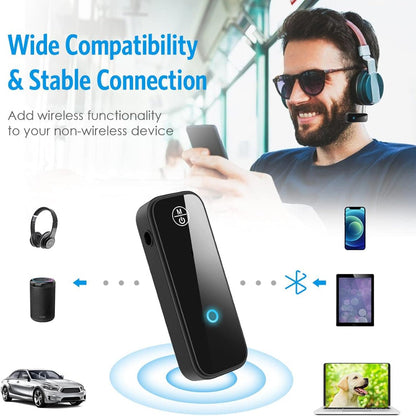 Bluetooth AUX Adapter – 2-in-1 Transmitter Receiver with Hands-Free Calling, Noise Cancelling & 5.3 Wireless Audio