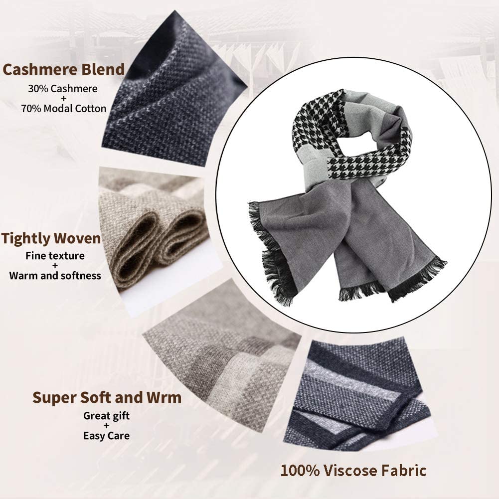 HH HOFNEN Men's Winter Classic Plaid Scarf - Cashmere Feel Tassel Edge Soft Warm Scarf