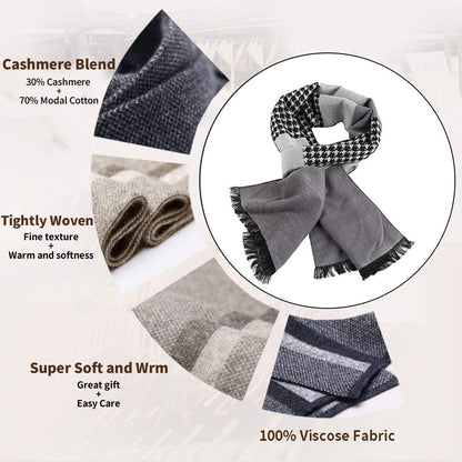 HH HOFNEN Men's Winter Classic Plaid Scarf - Cashmere Feel Tassel Edge Soft Warm Scarf