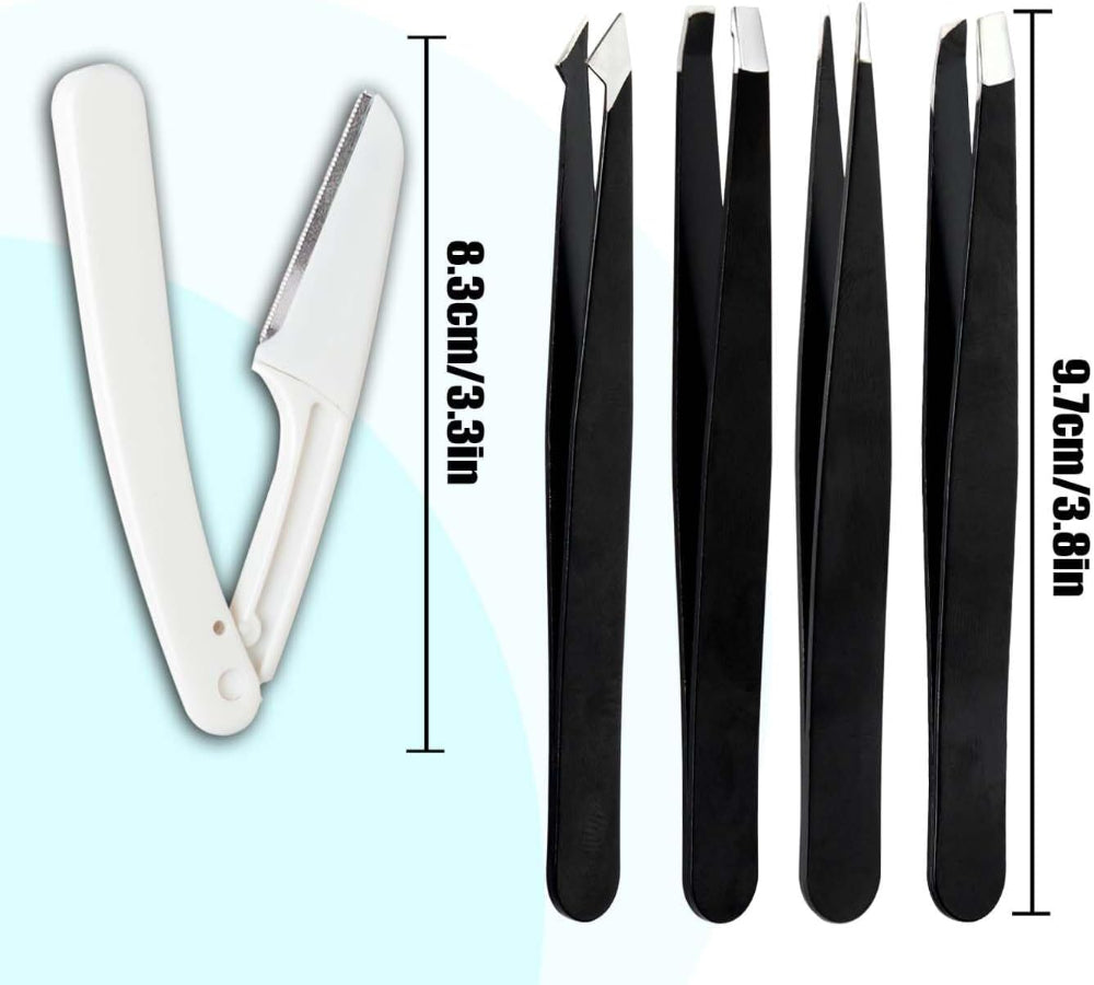 10-Piece Tweezers Set – Professional Stainless Steel Eyebrow & Facial Hair Grooming Tools – High-Precision for Splinter & Ingrown Hair Removal