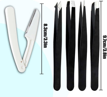 10-Piece Tweezers Set – Professional Stainless Steel Eyebrow & Facial Hair Grooming Tools – High-Precision for Splinter & Ingrown Hair Removal