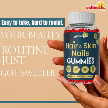 Hair, Skin & Nails Gummies – Biotin 5000 mcg, Collagen 200 mg, Keratin 50 mg with MSM, Bamboo & Vitamins A, C, D, E, Gluten-Free, Non-GMO, 60 Gummies