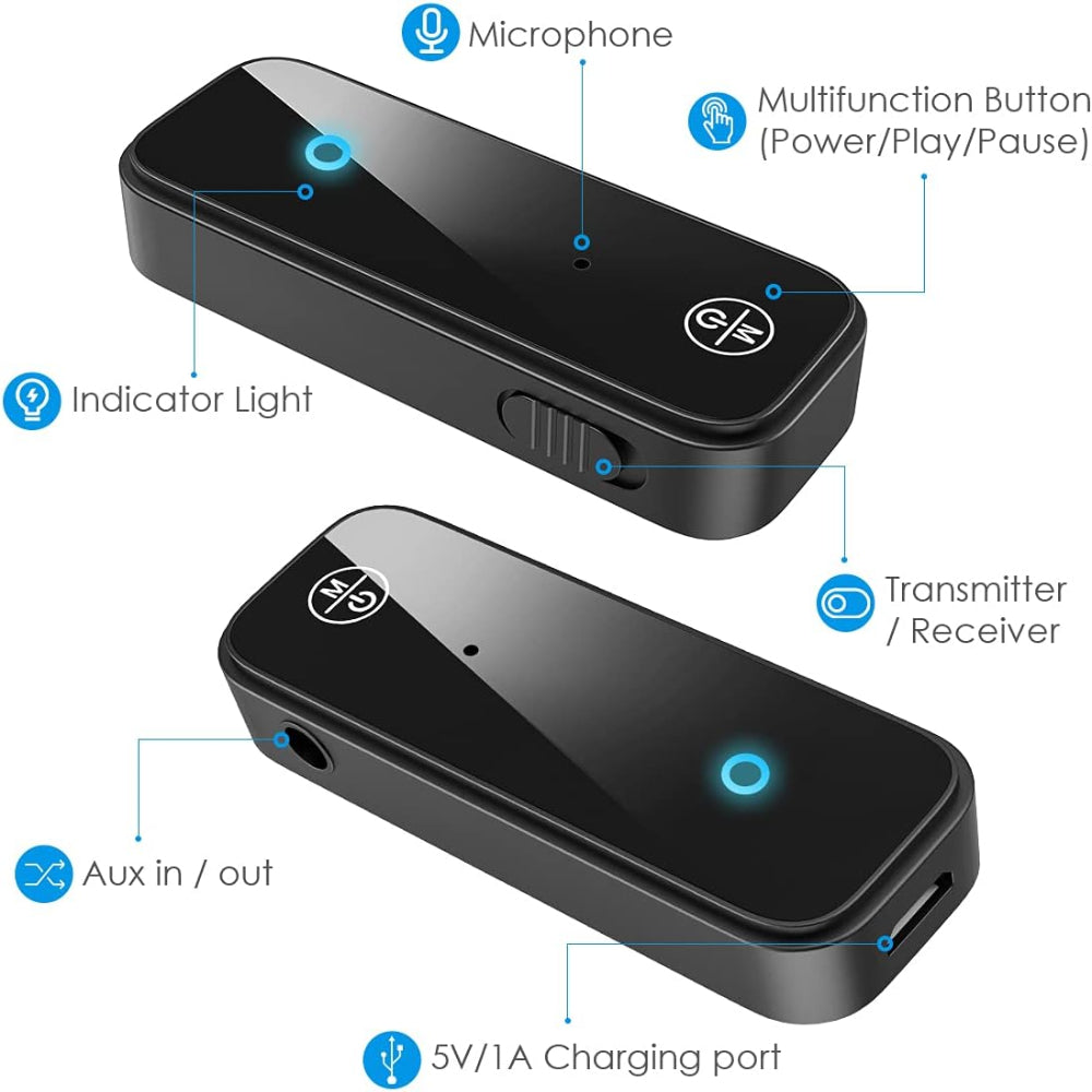 Bluetooth AUX Adapter – 2-in-1 Transmitter Receiver with Hands-Free Calling, Noise Cancelling & 5.3 Wireless Audio