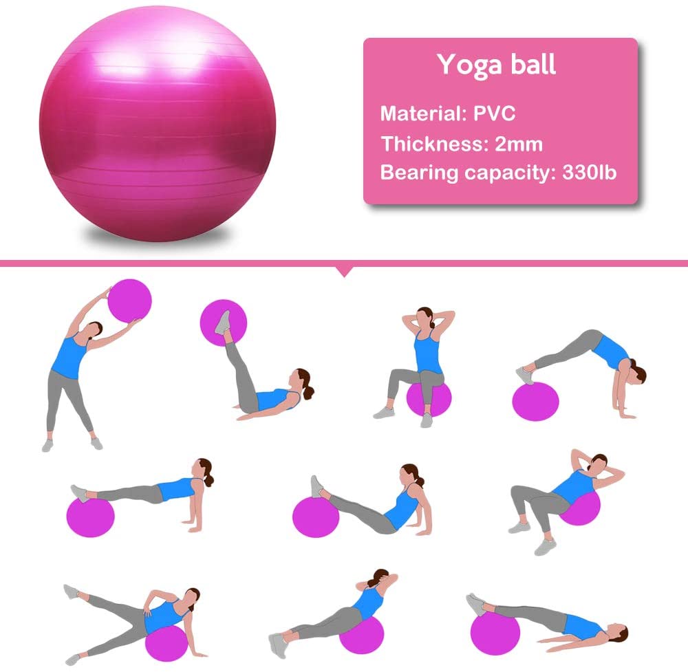 Lixada Yoga Mat Set - Include Exercise Ball,Jump Rope, Ankle Puller, Pilates Ball with Pipe, Yoga Mat with Carrying Strap and Storage Bag for Yoga, Pilates and Fitness(Optional)