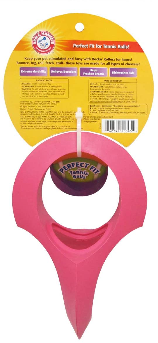 Arm & Hammer Rock-N-Roller Stuffable Dental Chew Toy for Dogs | Perfect Fit for Tennis Ball | Best Dog Chew Toy For the Toughest Chewers | Reduces Plaque & Tartar Buildup Without Brushing, Red