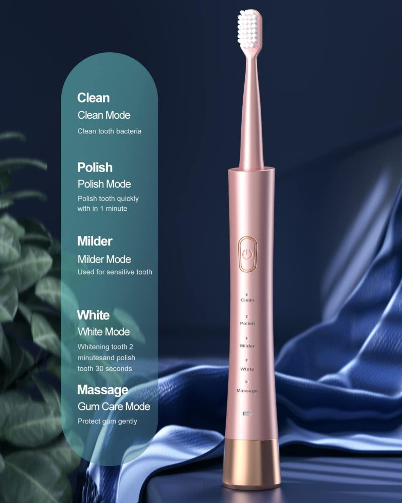 Sonic Electric Toothbrush – USB Rechargeable Use – 8 Brush Heads with 5 Cleaning Modes – Smart Timer & 2-Hour Fast Charge