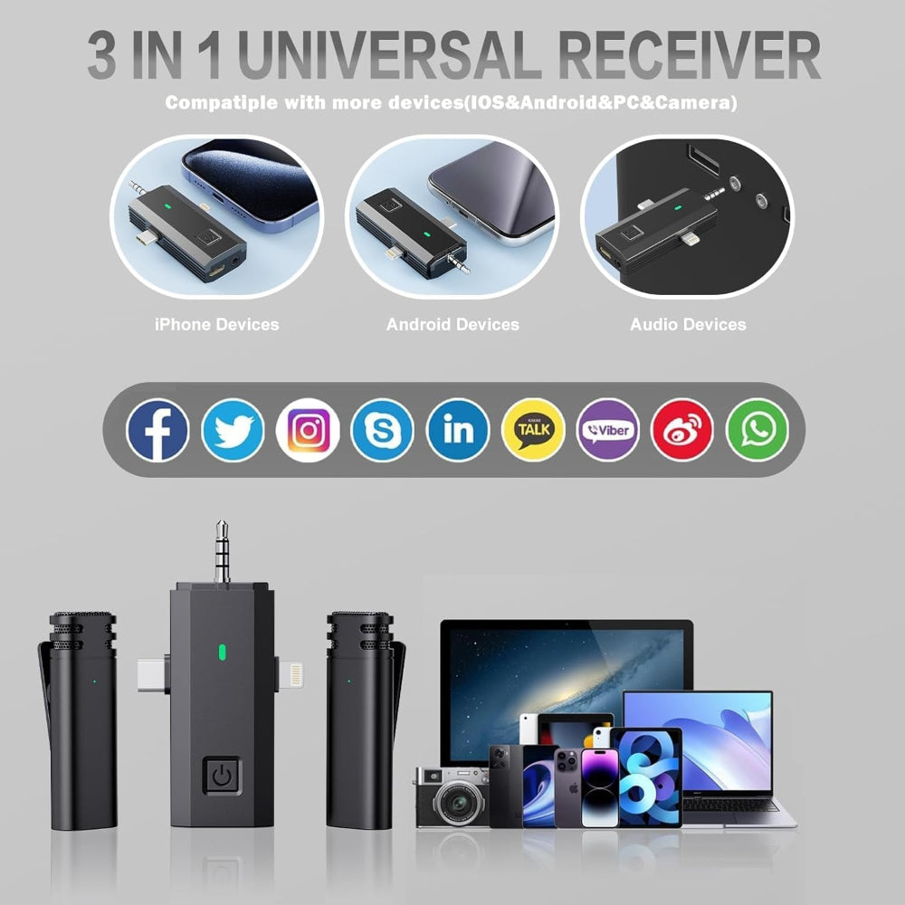 2-Pack Wireless Lavalier Microphone – Omnidirectional Lapel Mic for iPhone iPad Recording