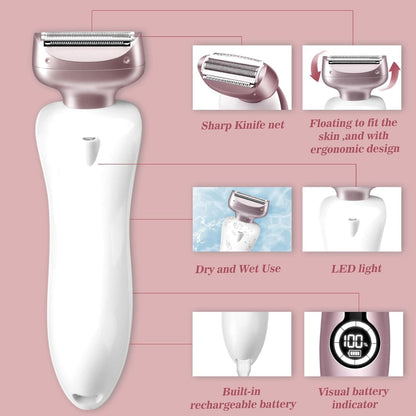 Women's Electric Rechargeable Bikini & Body Trimmer for Legs and Underarms, Wet Dry Cordless with Detachable Head