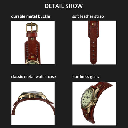 JewelryWe Vintage Wrist Watch Wide Leather Strap Band Cuff Quartz Watches for Men Women, for Valentine’s Day