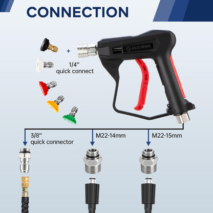 High Pressure Washer Gun – 4350 PSI Short Spray Gun with 5 Nozzles & Quick Connect Fittings