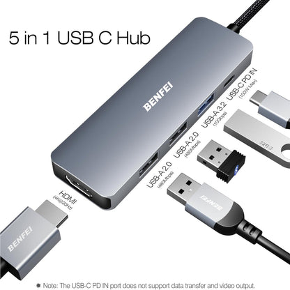 5-in-1 USB C Hub – 4K HDMI, 100W PD, 3 USB-A Ports – Aluminum Silicone Cable Adapter for MacBook, iPad, iPhone, Laptop